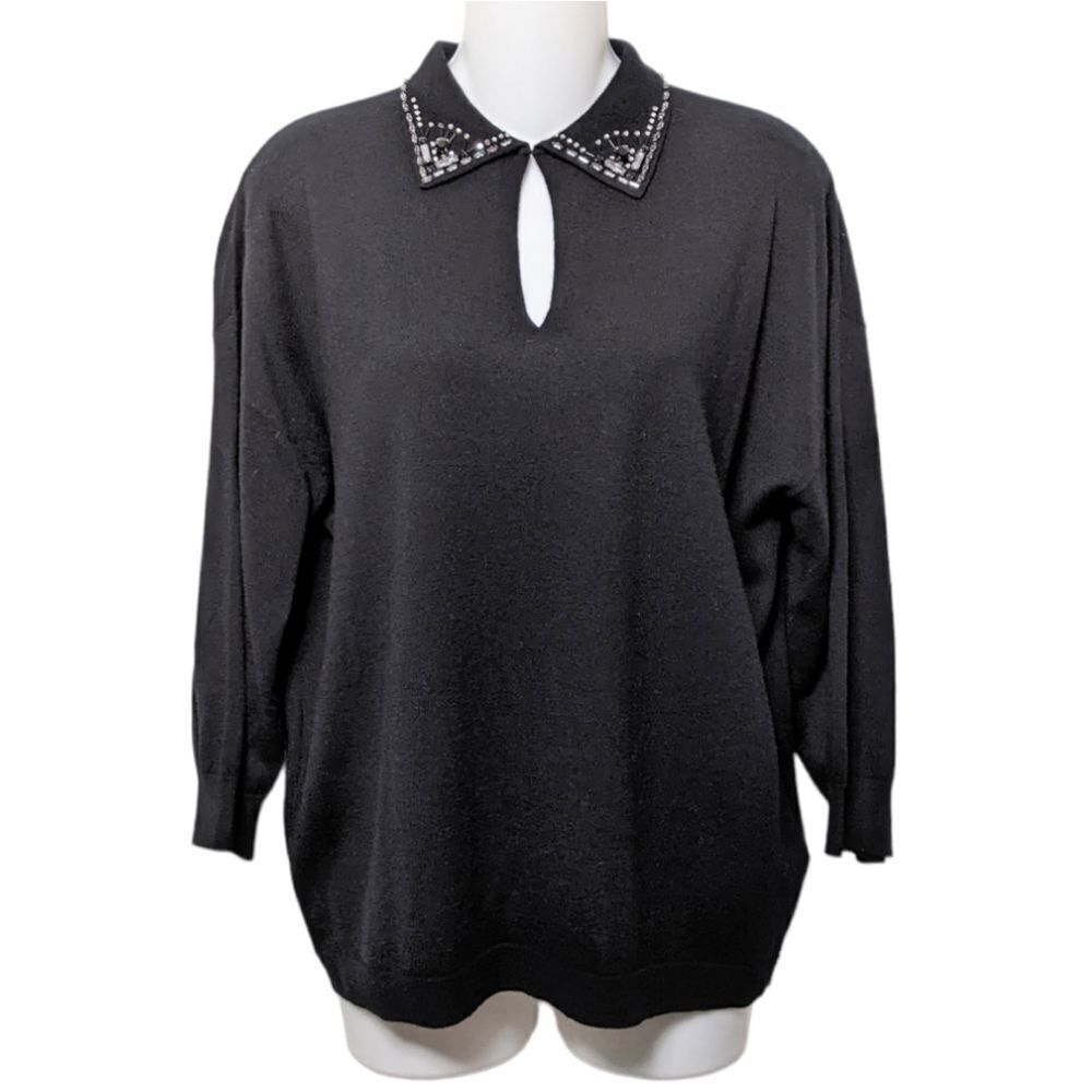 LAUREL Virgin Wool Beaded Sequin Collar Sweater 10